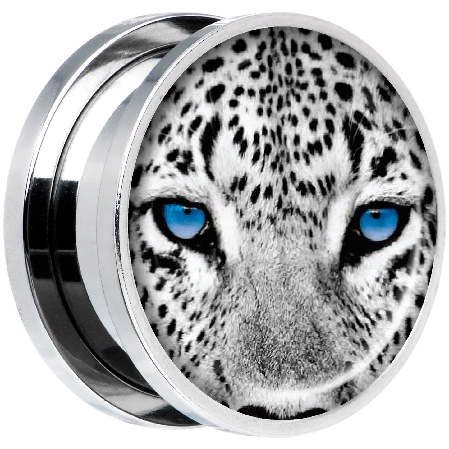 Black White Leopard Eyes Steel Screw Fit Plug Set 18mm