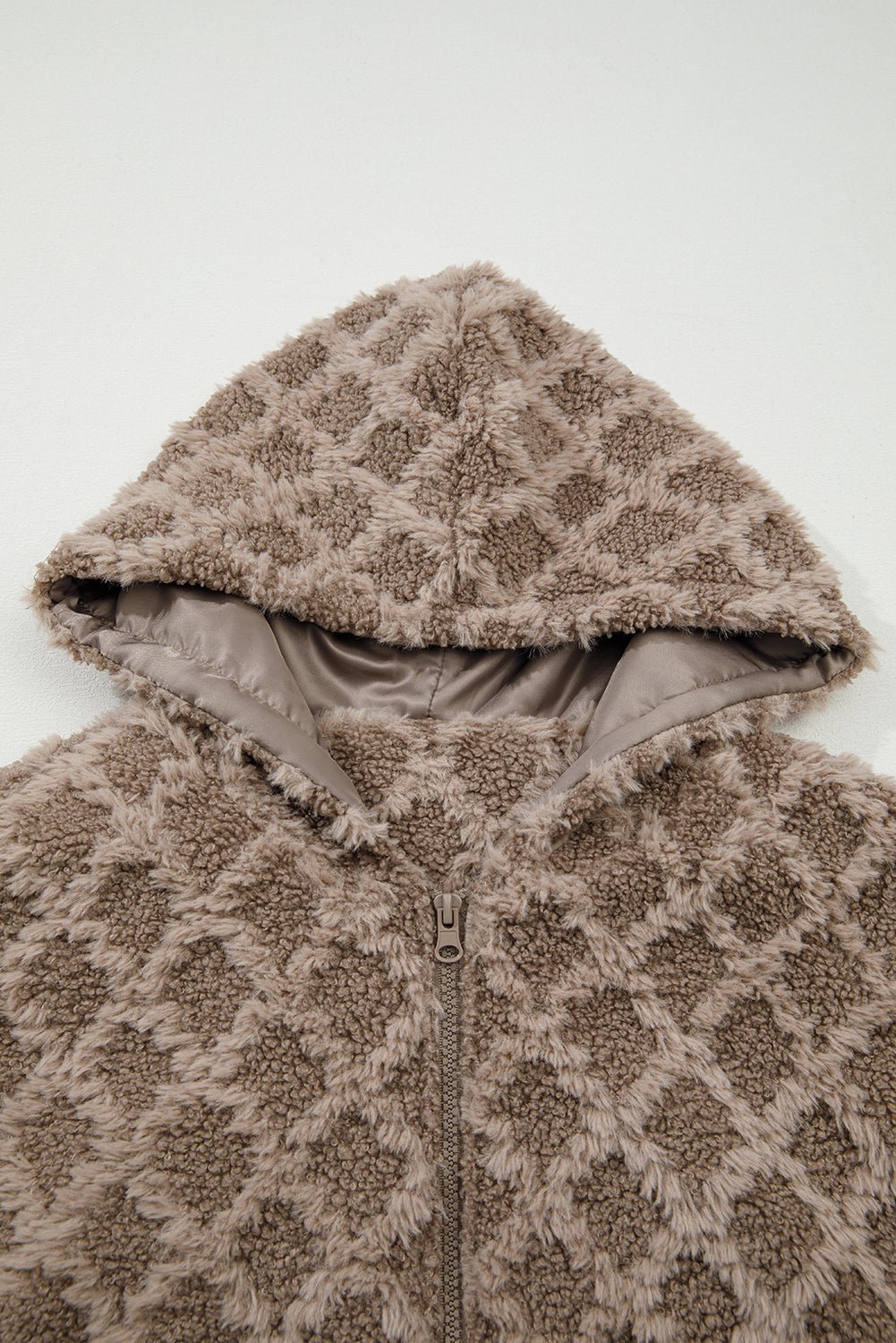 Chestnut Sherpa Rhombus Zip Up Side Pocket Hooded Jacket - Jaico Online Shop