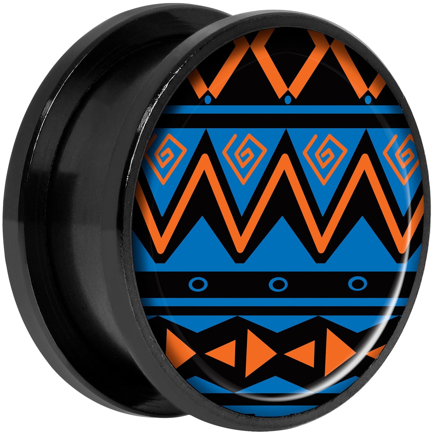 Blue Orange Tribal Print Black Anodized Screw Fit Plug Set 20mm