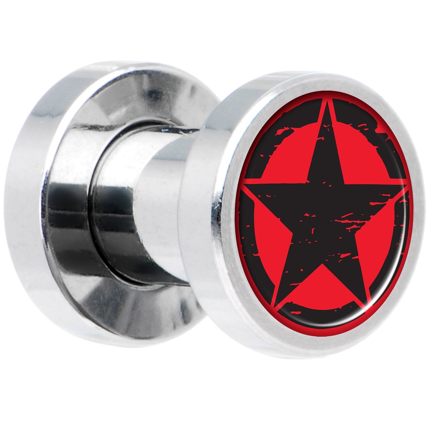 Black Red Distressed Star Steel Screw Fit Plug Set 4G