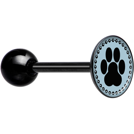 Black on Blue Paw Print Black Barbell Tongue Ring