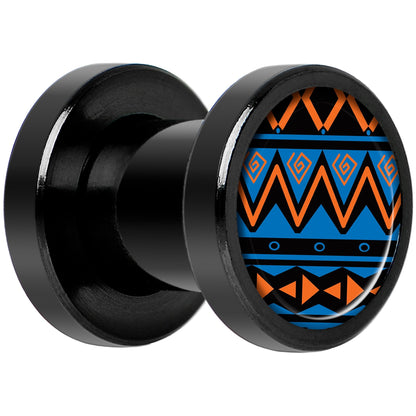 Blue Orange Tribal Print Black Anodized Screw Fit Plug Set 2G
