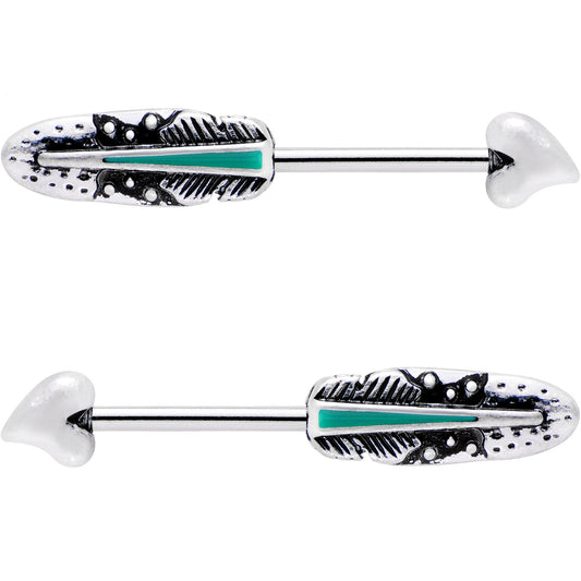 9/16 Faux Turquoise Southwest Heart Arrow Barbell Nipple Ring Set