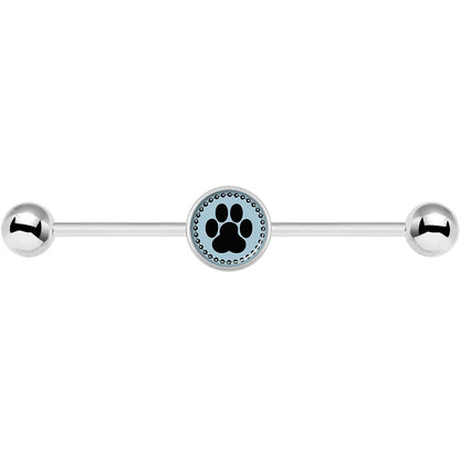 14G Black on Blue Paw Print Industrial Barbell 37mm