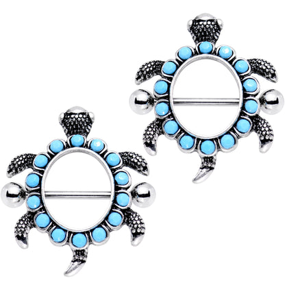 14G 3/4 Faux Turquoise See Ya Sea Turtle Nipple Shield Set