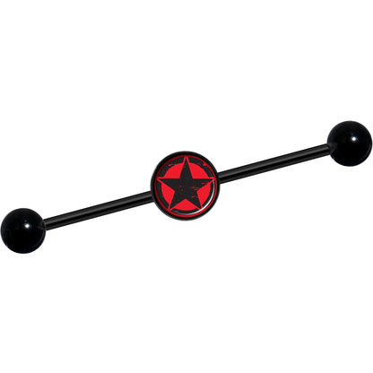 14G Black Red Distressed Star Black Industrial Barbell 37mm
