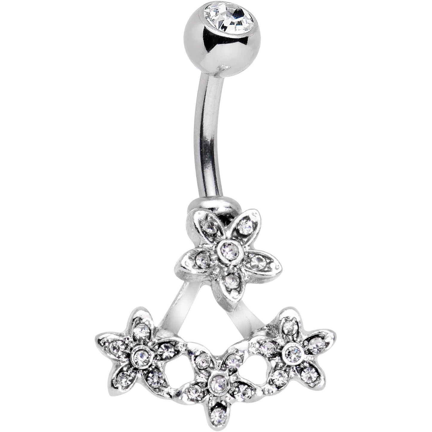 Clear Gem Field of Flowers Dangle Belly Ring