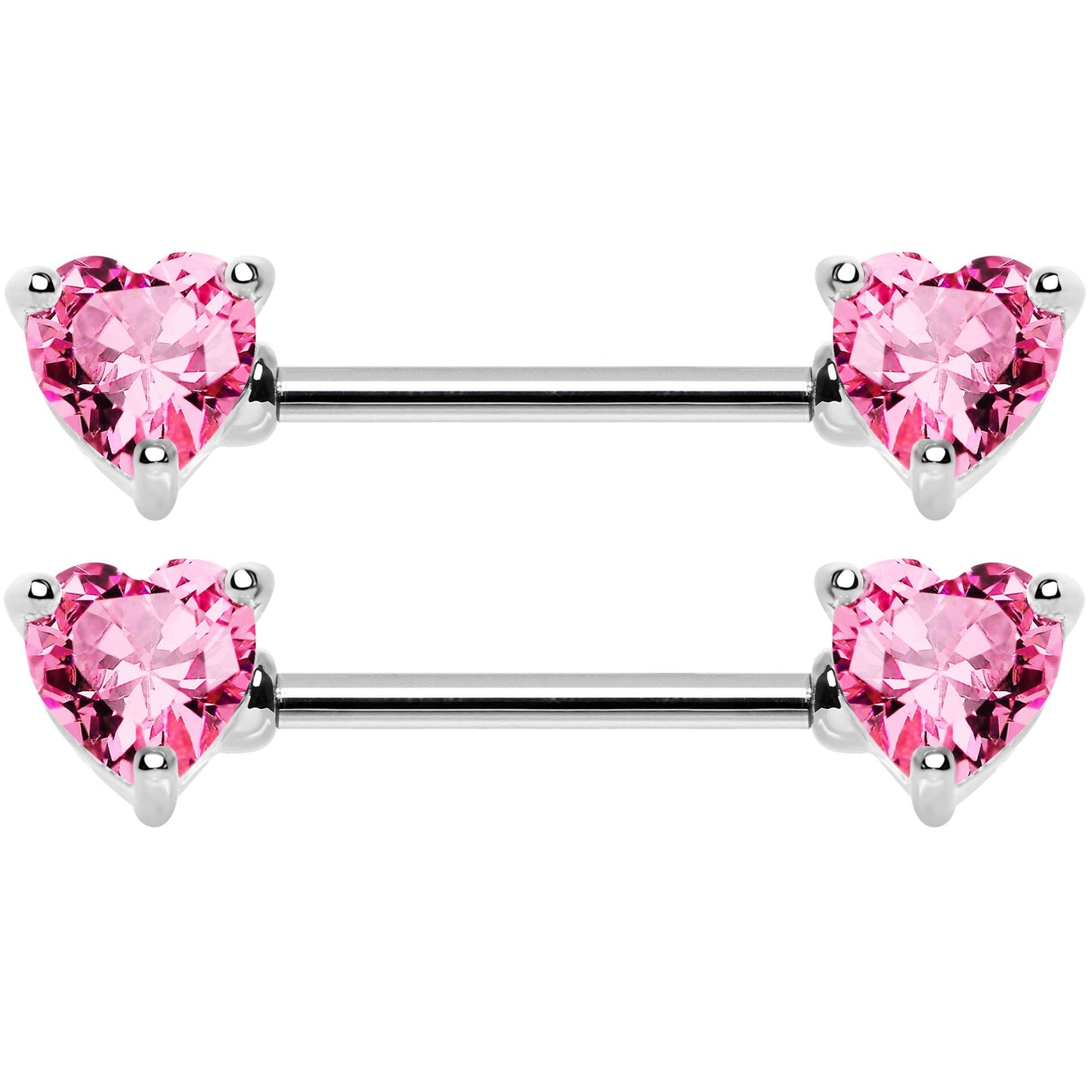 14G 9/16 Multi Color Heart Gem Barbell Nipple Ring Pack Set of 6