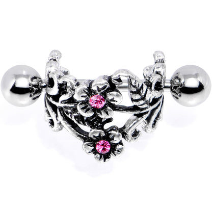 16G 1/2 Pink Gem Double Daisy Flower Cuff Cartilage Earring