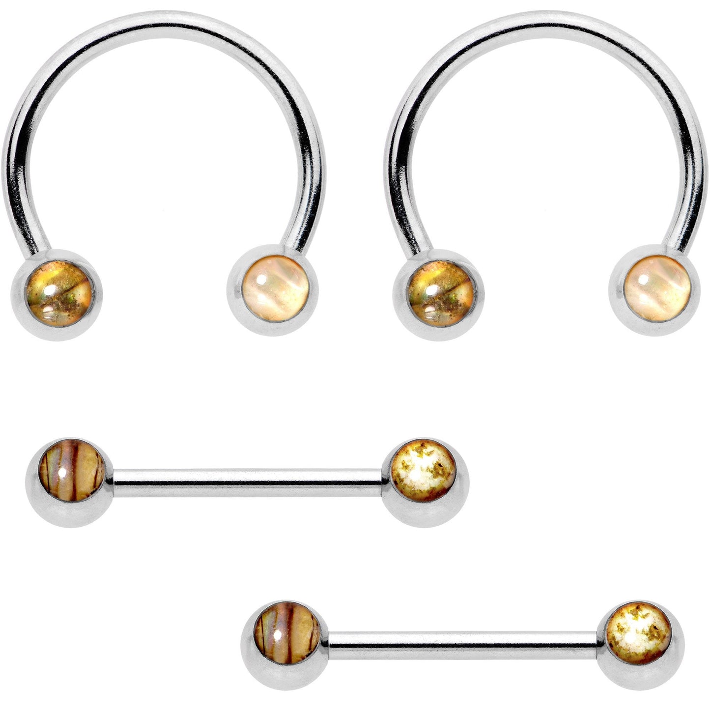 14G Shell Inlay Horseshoe Barbell Nipple Ring Set of 4