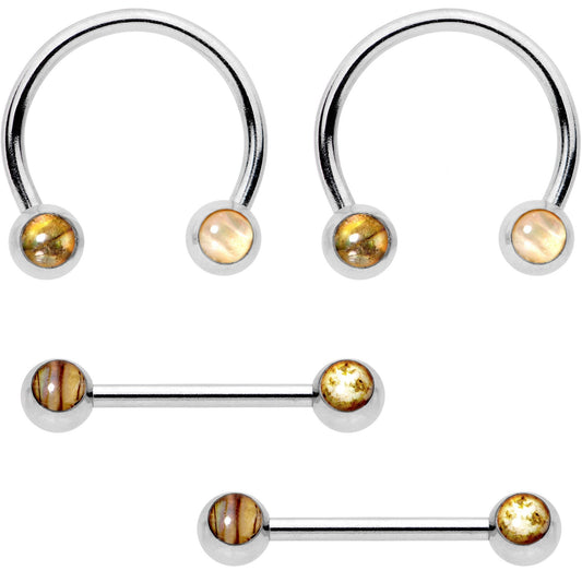 14G Shell Inlay Horseshoe Barbell Nipple Ring Set of 4