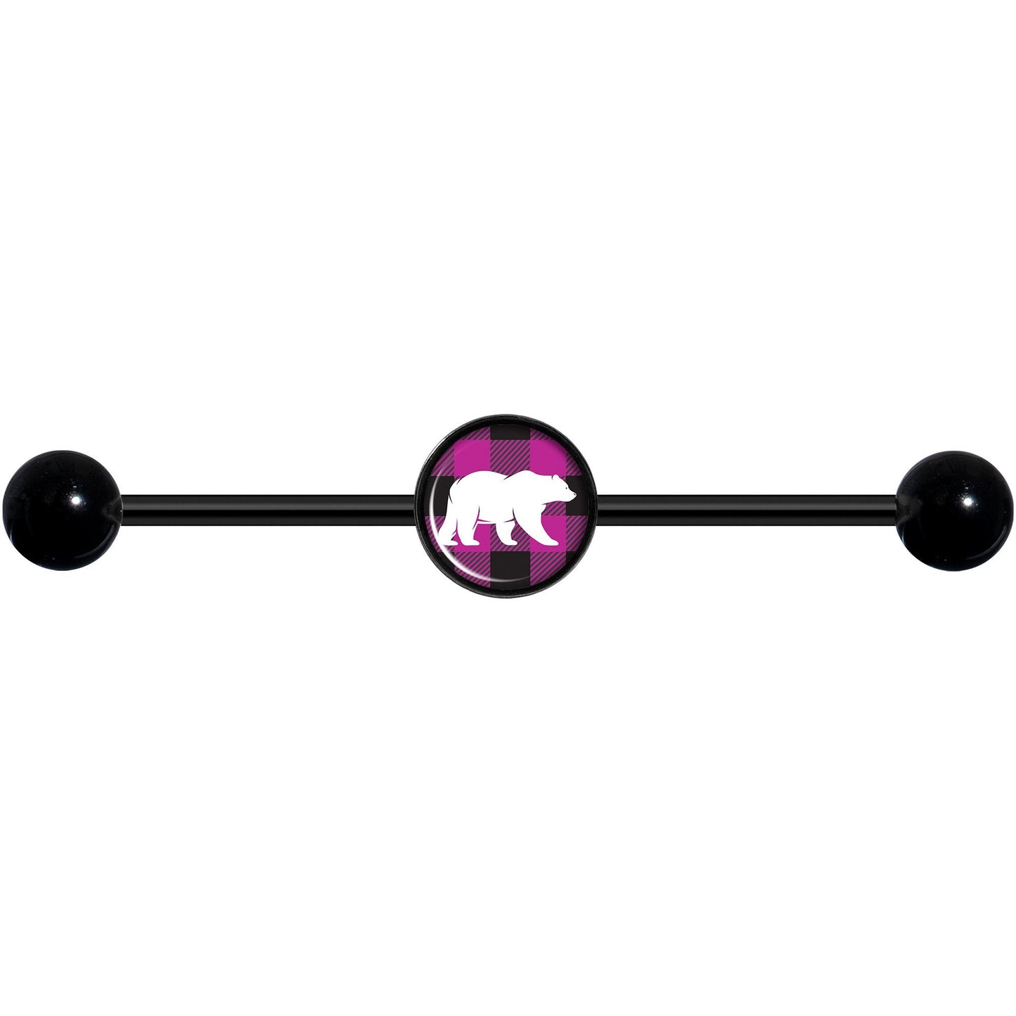 14G Pink Black Plaid Polar Bear Black Industrial Barbell 37mm