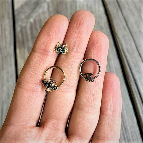 16G 3/8 Black Fantasy Dragon Hinged Segment Ring