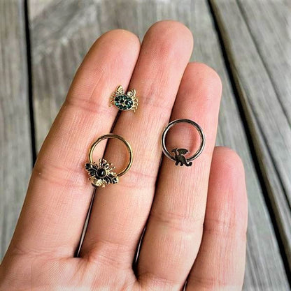 16G 3/8 Black Fantasy Dragon Hinged Segment Ring