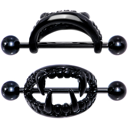 14G 5/8 Black Fearsome Fangs Nipple Shield Set