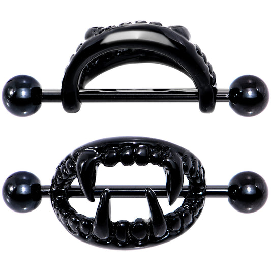 14G 5/8 Black Fearsome Fangs Nipple Shield Set