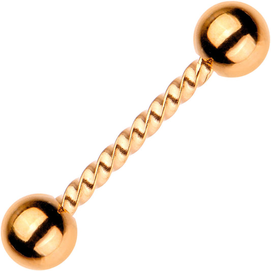 14G 5/8 Rose Gold Tone IP Seriously Twisted Barbell Tongue Ring