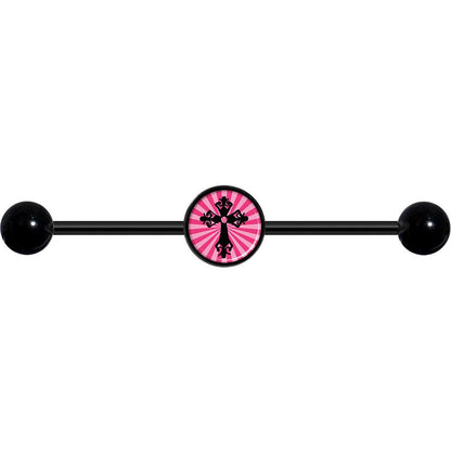 14G Pink Black Radiant Cross Black Industrial Barbell 37mm