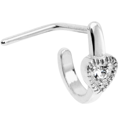 20G Clear Gem Steel Heart Faux Hoop L Shaped Nose Ring