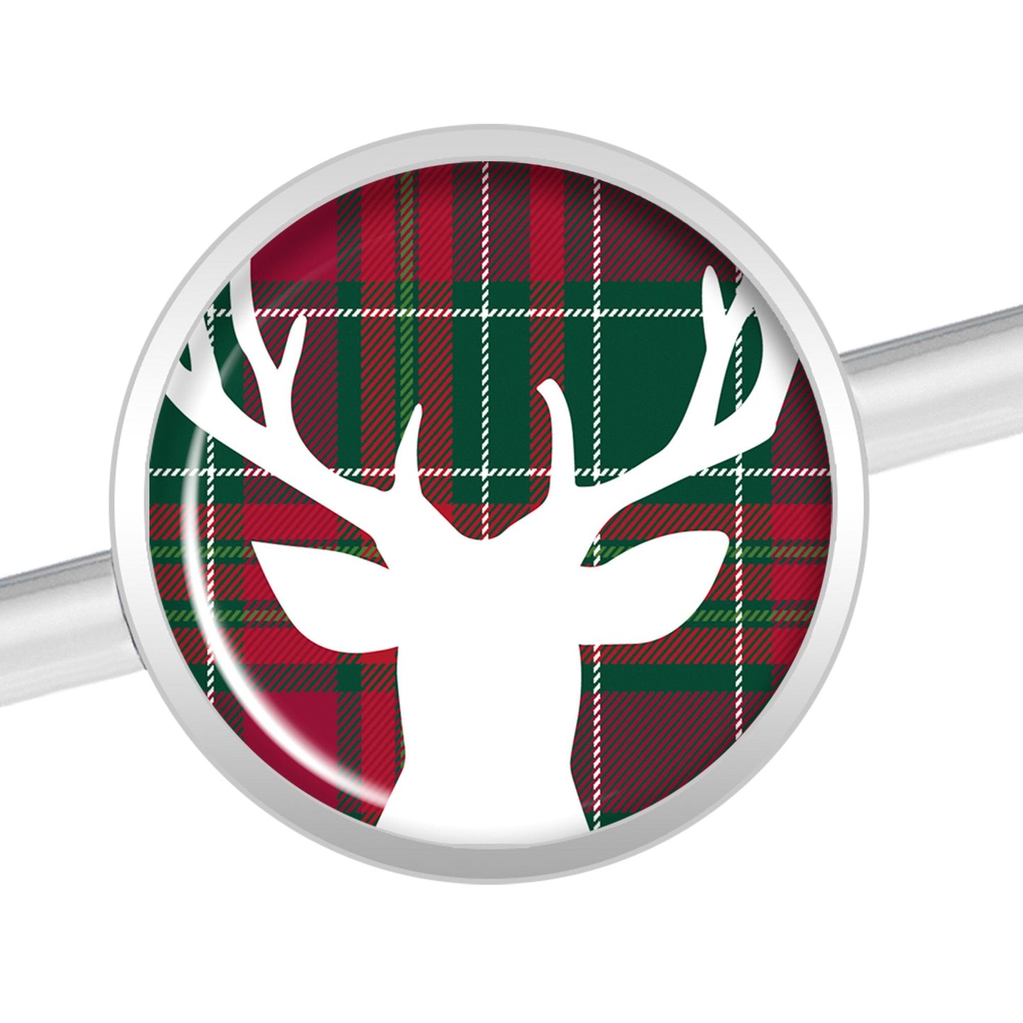 14G Red Green Plaid Reindeer Industrial Barbell 37mm