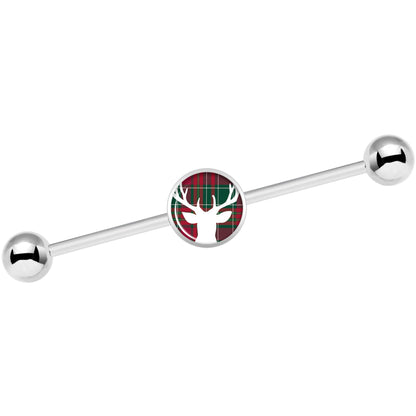 14G Red Green Plaid Reindeer Industrial Barbell 37mm