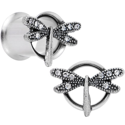 00G Clear Gem Steel Hi Sky Dragonfly Double Flare Tunnel Plug Set