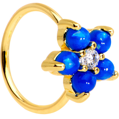 20G Clear CZ Blue Faux Opal Gold Tone Flower Circular Ring
