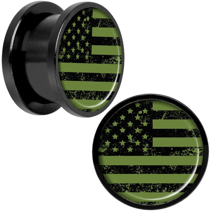 Green American Flag Black Anodized Screw Fit Plug Set  5mm to 20mm