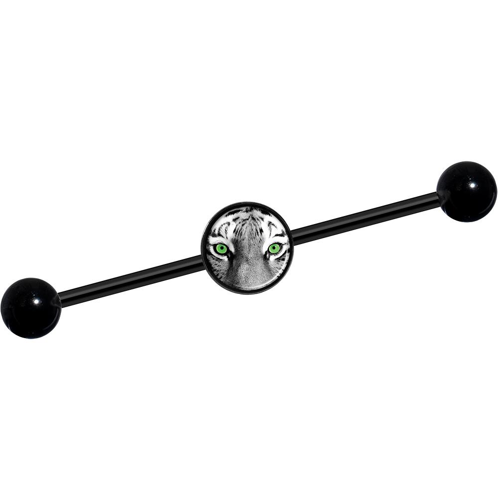 14G Black White Tiger Eyes Black Industrial Barbell 37mm