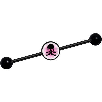 14G Pink Black Skull Black Industrial Barbell 37mm