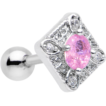 16G 1/4 Clear Pink Gem Rococo Rhombus Tragus Cartilage Earring