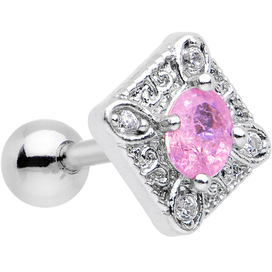 16G 1/4 Clear Pink Gem Rococo Rhombus Tragus Cartilage Earring