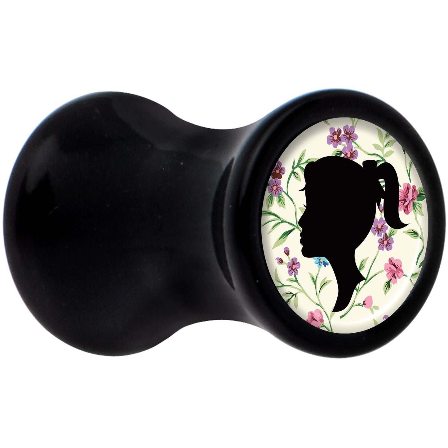 Black Acrylic Man Woman Floral Silhouette Saddle Plug Set 4G