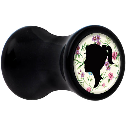 Black Acrylic Man Woman Floral Silhouette Saddle Plug Set 4G