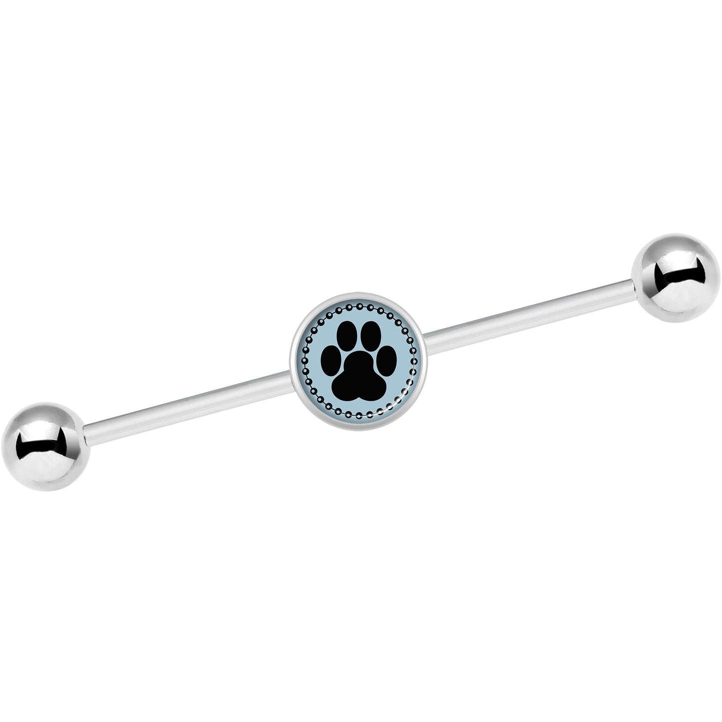 14G Black on Blue Paw Print Industrial Barbell 37mm
