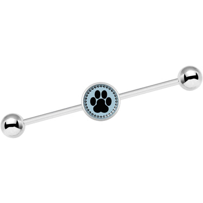 14G Black on Blue Paw Print Industrial Barbell 37mm