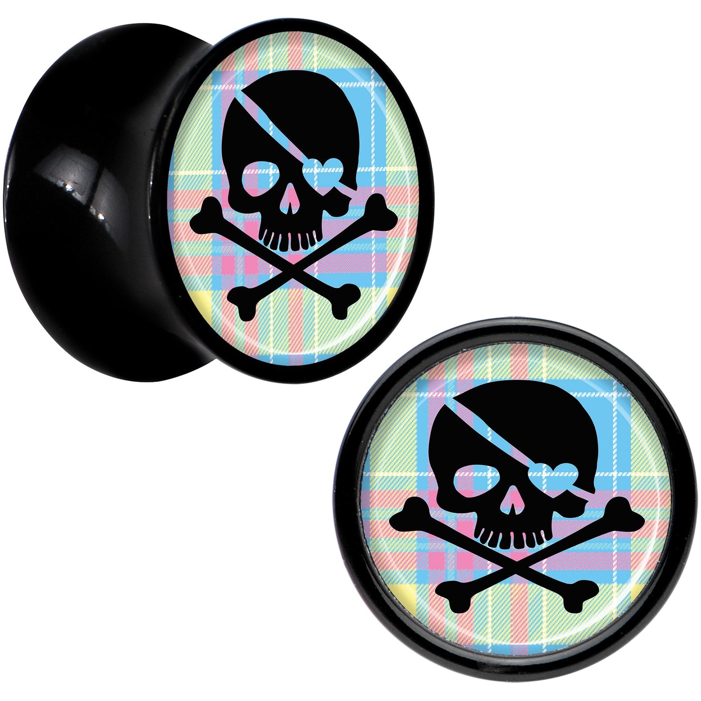 Black Acrylic Pink Green Plaid Heart Skull Saddle Plug Set 00G