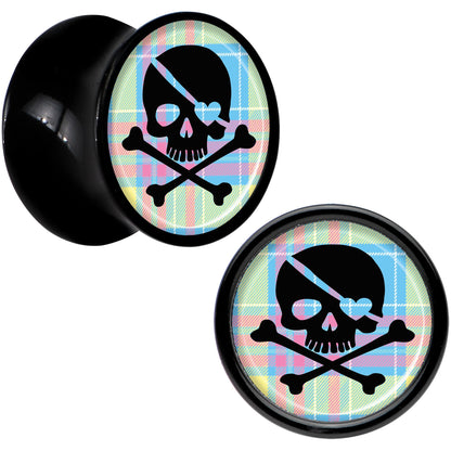 Black Acrylic Pink Green Plaid Heart Skull Saddle Plug Set 00G