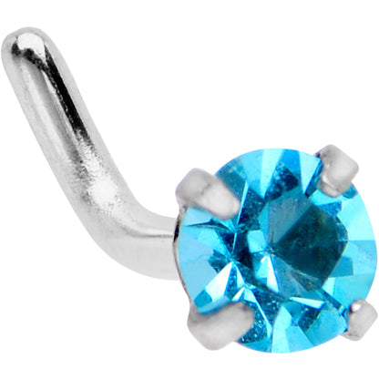 18G 1/4 Aqua 3mm CZ Gem Steel L-Shape Nose Ring