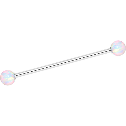14G White 5mm Synthetic Opal Ball Industrial Barbell 32mm