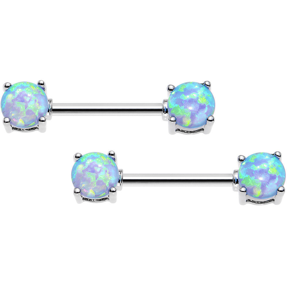 14G 9/16 Blue Synthetic Opal Ends Nipple Barbell Set