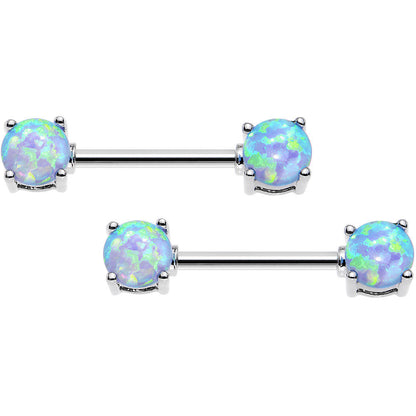 14G 9/16 Blue Synthetic Opal Ends Nipple Barbell Set