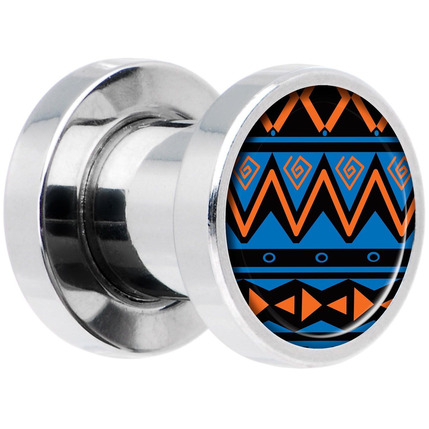 Blue Orange Tribal Print Steel Screw Fit Plug Set 2G