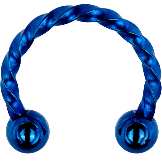 16G 5/16 Blue IP Seriously Twisted Horseshoe Circular Barbell