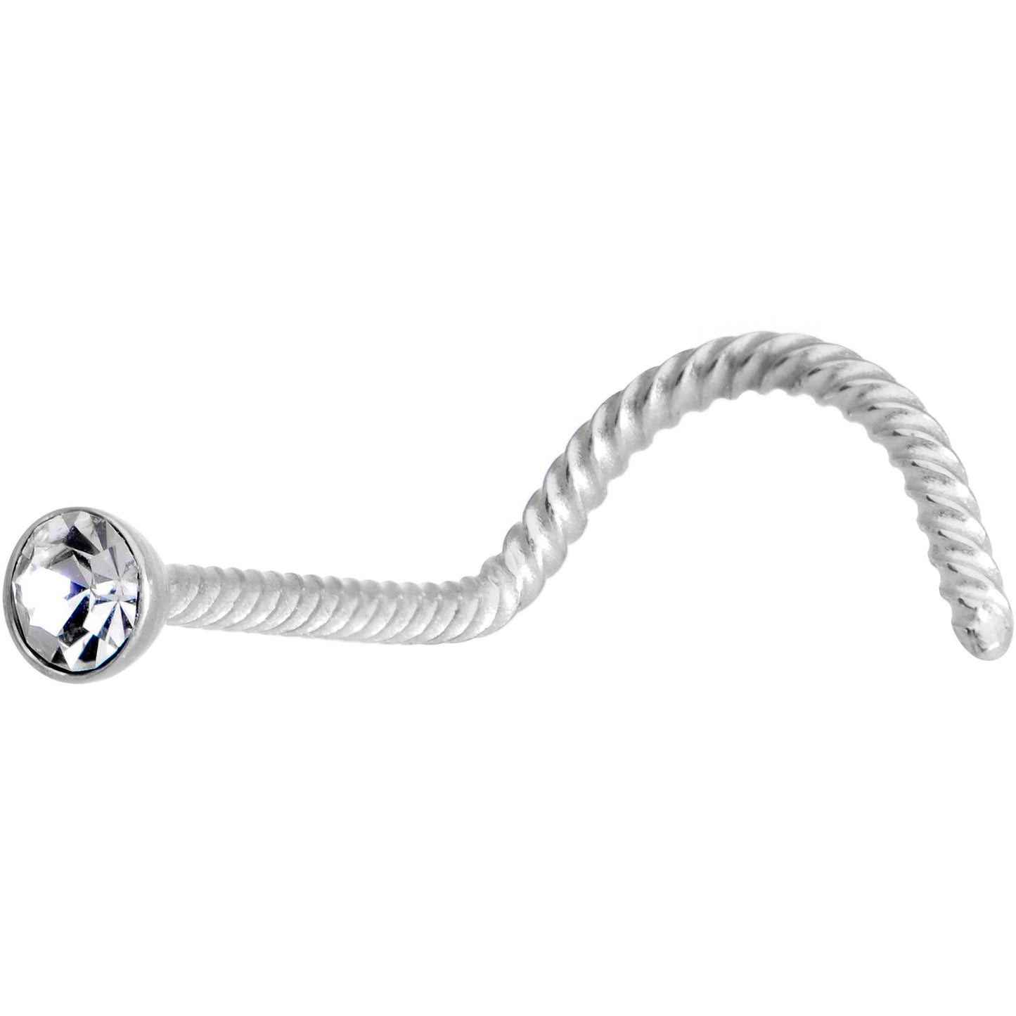 Clear 2mm Gem Inlay Twisted Left Nose Screw