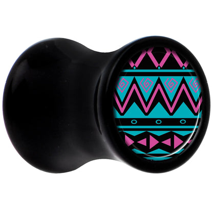 Black Acrylic Pink Teal Tribal Print Saddle Plug Set 2G