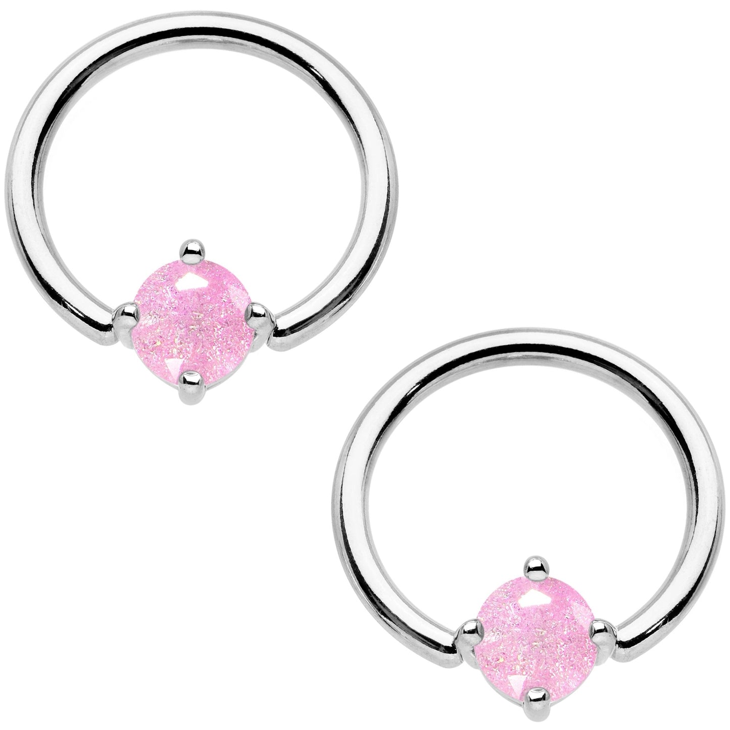14G Pink CZ Gem BCR Captive Ring Barbell Nipple Ring Set