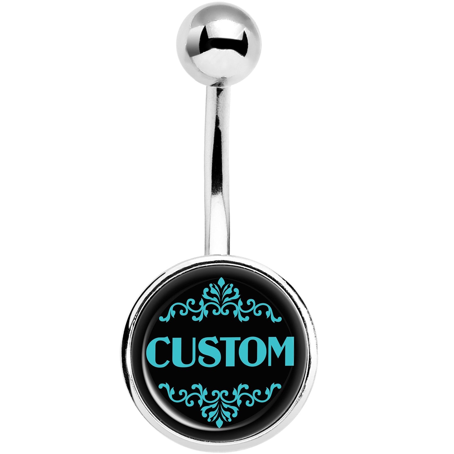 Custom Teal Personalized Name Belly Ring
