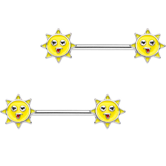 14G 9/16 Yellow Sunshine Barbell Nipple Ring Set