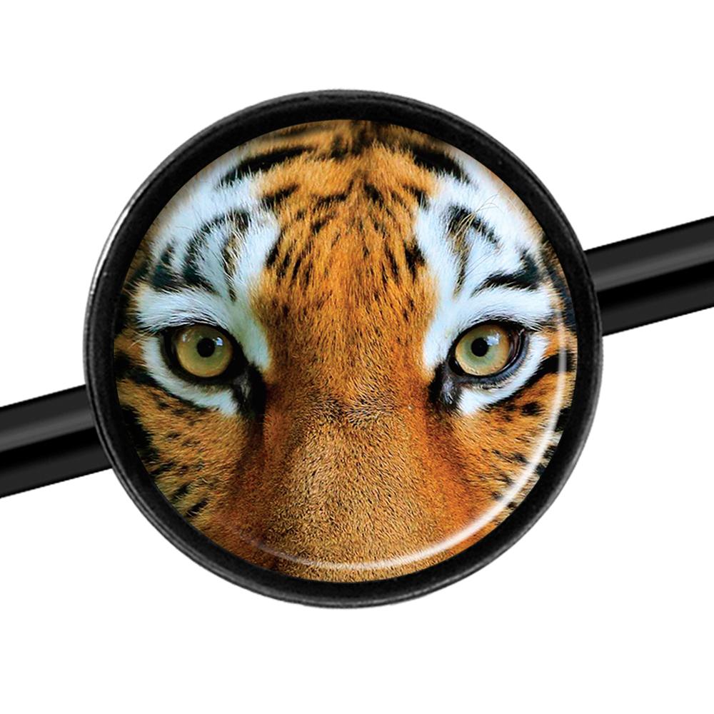 14G Full Color Tiger Eyes Black Industrial Barbell 37mm